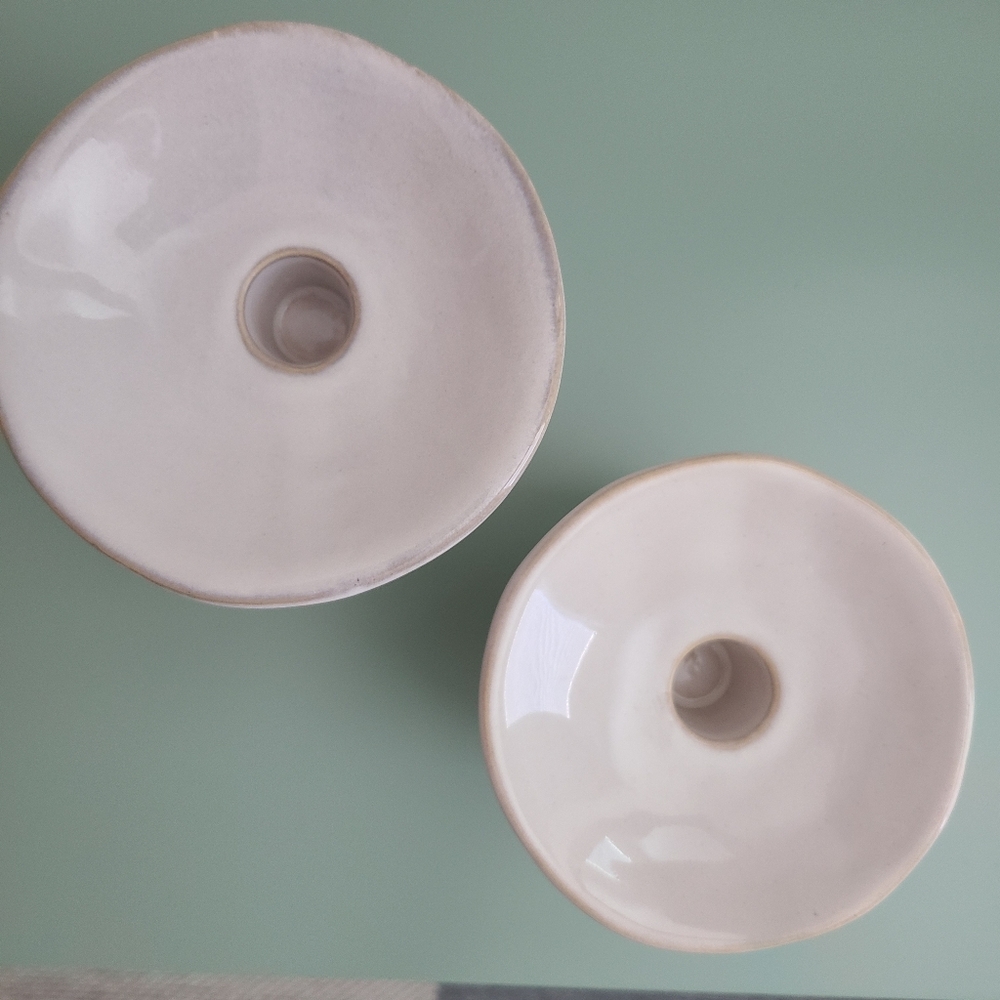 White Ceramic Pillar And Taper Candle Holders - Set Of 2 - Picture 4 of 8
